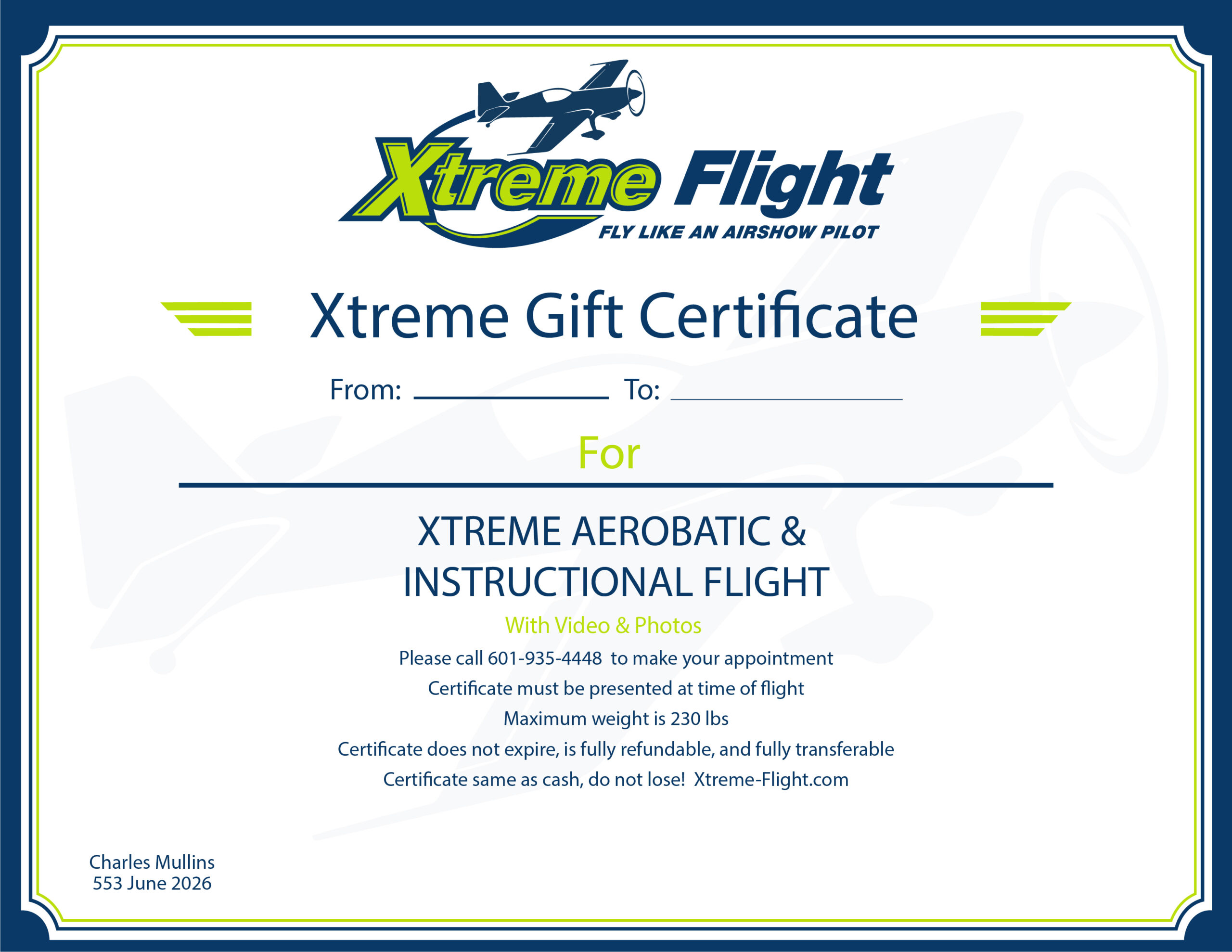 Xtreme Flight Gift Certificate